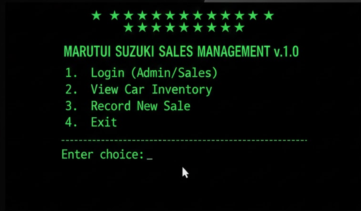 Maruti Suzuki Sales System Screenshot